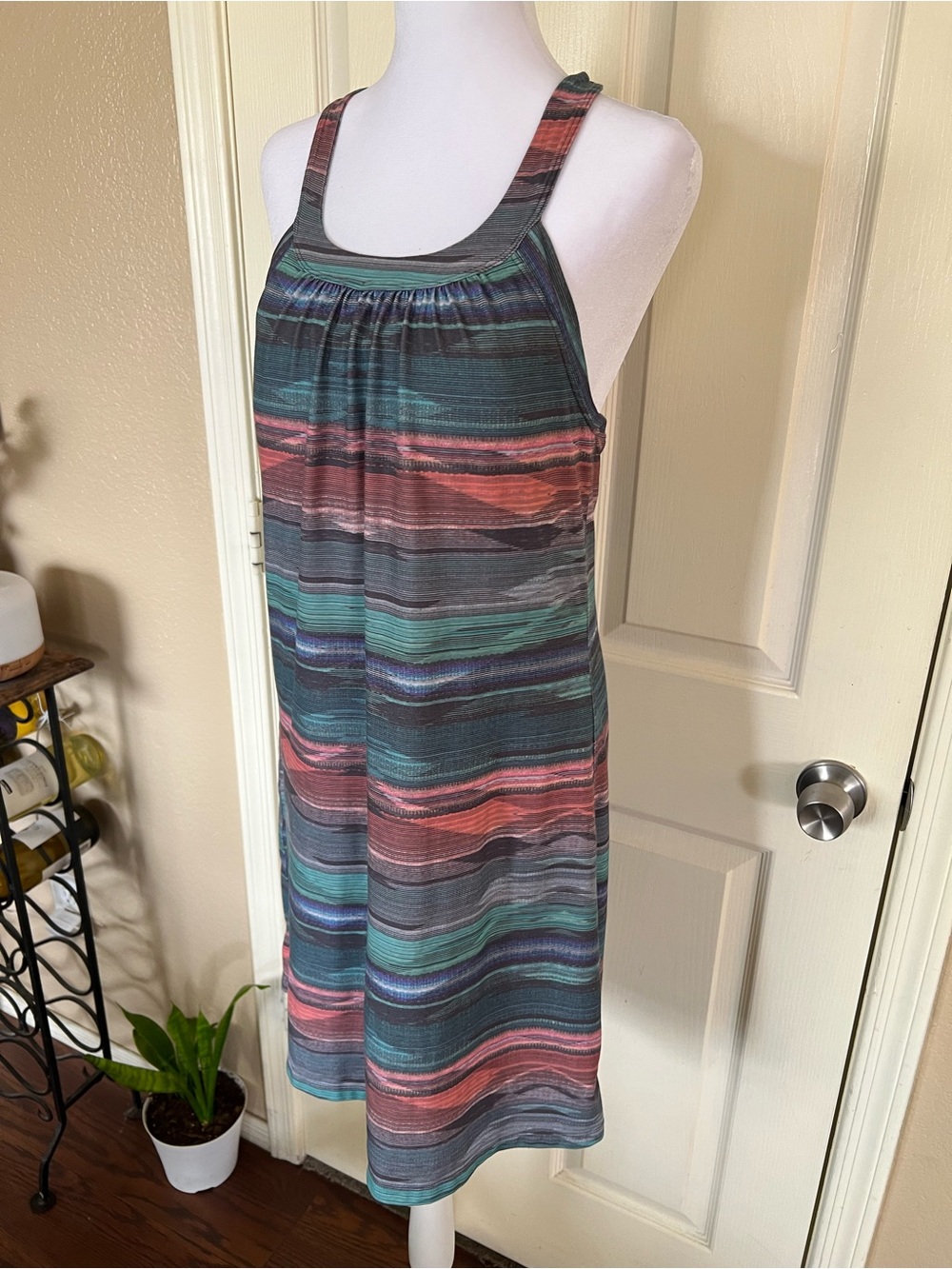 prAna Striped Athletic Dress Built In Shelf Bra Racerback Size Large - Picture 6 of 9